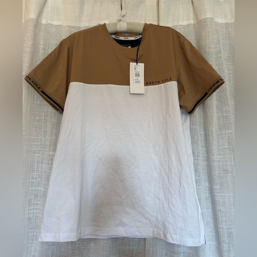 Kenneth Cole Brown and White Men's Shirt Size Large